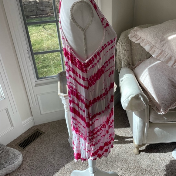Mud pie hot pink and white tie-dye mini dress. - Picture 2 of 5